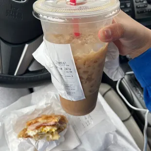 Ham egg and cheese croissant &amp; iced caramel cold brew with creamer. It was amazing , food was warm and coffee was great. Recommend