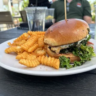 Chicken Pesto Sandwich with fries