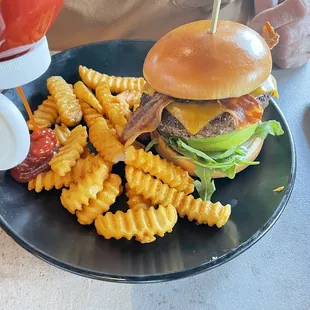 Stingray burger with fries