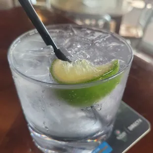 Vodka and soda with lime.