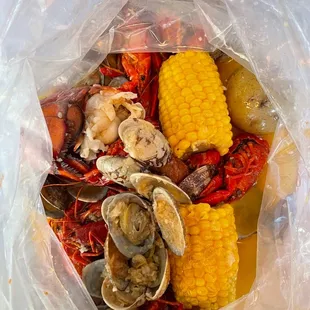 clams, corn, and clams