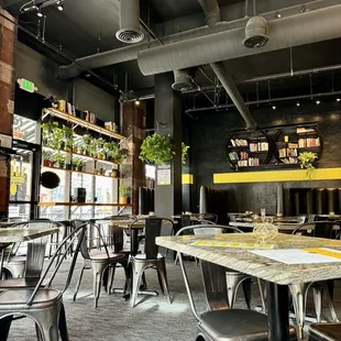 tables and chairs in a restaurant