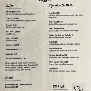 Drink menu as of June 11, 2021