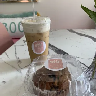 Latte and blueberry muffin