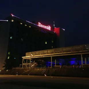 the exterior of the hotel at night
