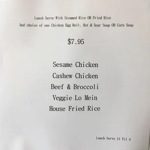 Daily lunch specials