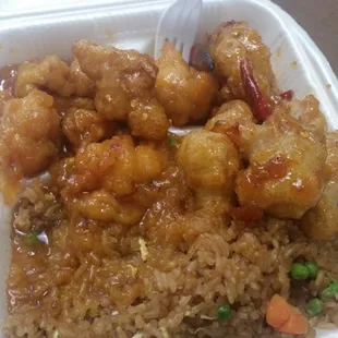 a take out container of food