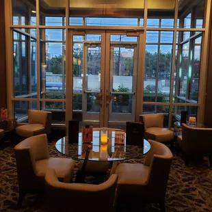 a view of the lobby of a hotel