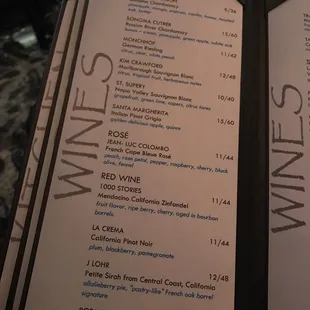 Small sampling of the wine menu.