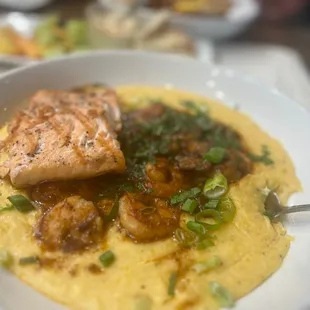 Shrimp and grits with salmon. (The salmon was an add on recommended by the waiter)