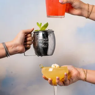 Cocktails: Raspberry Rush, Ginger Passion, and Lychee Martini