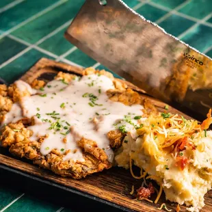 Brunch: The Texan- Chicken fried ribeye, red eye cream gravy, chef's hash, scrambled eggs, toast