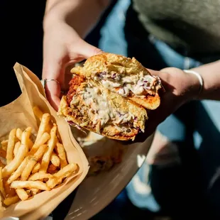 Crispy Buffalo Chicken Sandwich and Fries