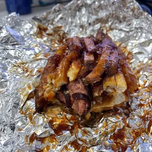 The Freddie Boy (beef polish sausage, fries, coleslaw, freddie's BBQ sauce on a bun. 9/14/2021 @ Cleveland Clinic Admin Campus Building #1.