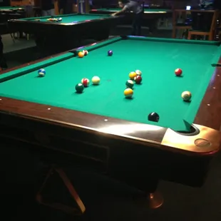 a pool table in a bar