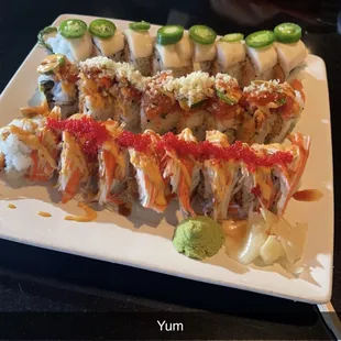 Top to bottom: Twilight Roll, Firecracker Roll, and Red dragon Roll