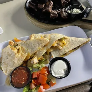 Chicken quesadilla and steak bites... yummy!