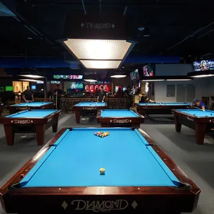 pool tables in a pool hall