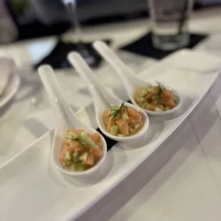 Vodka cured cucumber &amp; salmon stiletto-$6 (HH)