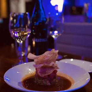 * Tuna Tartare * Sea-bass plate * Apple Cherry Pie