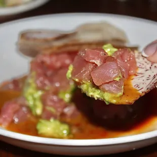 The Tuna Tartare was light &amp; fresh in aroma &amp; color. The large cubed pieces of tuna allowed for a full appreciation of its sweet flavor.