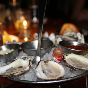 The 1/2 Dozen Oysters on the Half Shell were served with mignonette, cocktail sauce &amp; lemon.