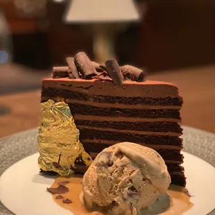 Sixteen layer chocolate cake - added on caramel ice cream