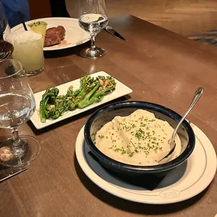 Whipped potatoes (okay), broccolini (okay).