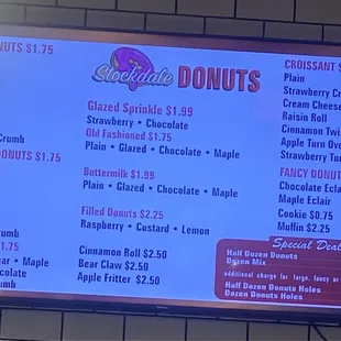 Donut menu and prices