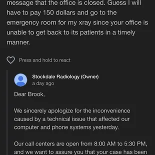 Google review with owner reply