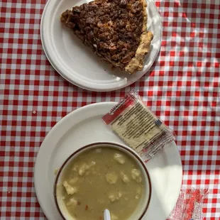Sweet potato curry soup and Pecan/Butterscotch pie