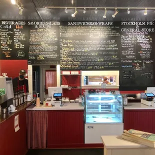 Menu and cash registers.