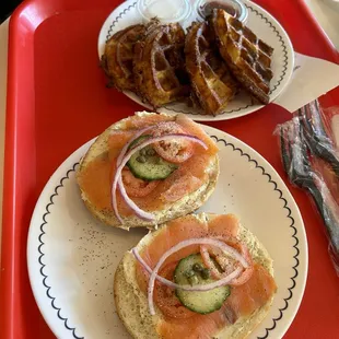 Swedish Waffle and Lox Bagel