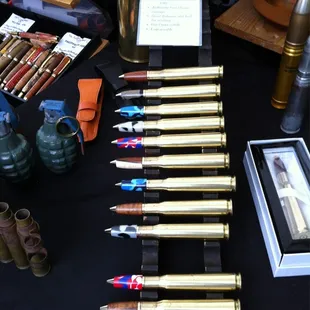 Pens made from bullet shells.