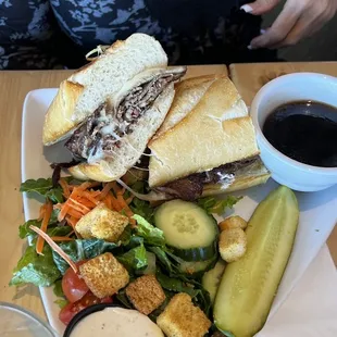 Brisket French dip &amp; greens salad
