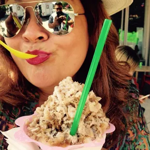 At the Stockmarket, try the Mudville at the MoMo's Frigid Frog Shaved Ice truck. Tastes just like a root beer float!