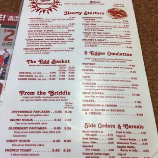 Stockmen's breakfast menu