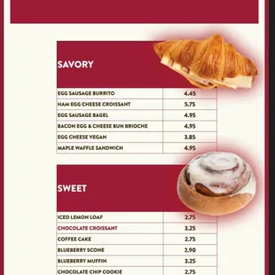 a sample of the menu