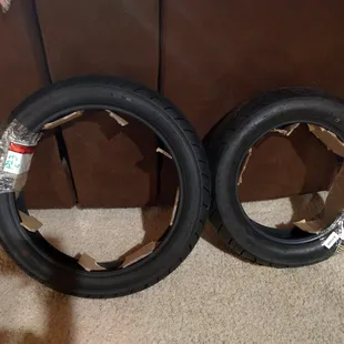 Front and rear tires I carried in for install.