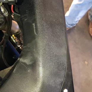 Crack and fluid spill on new fairing.