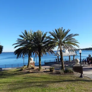 The park drastically slopes DOWN in a gentle hill from the entrance.