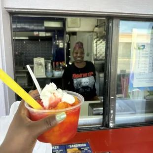 Strawberry and mango shaved ice cream