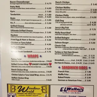 the menu of the restaurant