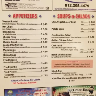 a menu for a restaurant