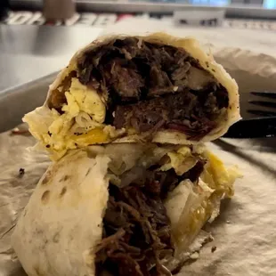 a burrito cut in half
