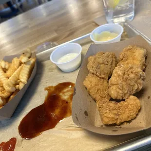 The chicken nuggets and fries with a variety of sauces is pretty decent and the lowest priced item I could find @ $12.99.