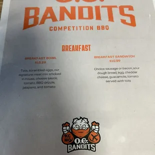 Breakfast. Just reminder they have a contest and who wins provided food recipes for a year so any menu a year old is wrong.