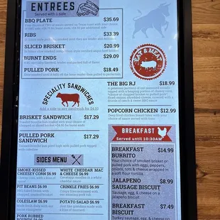 menu and prices