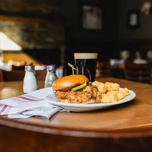 Chicken Sandwich, beer, lunch, dinner