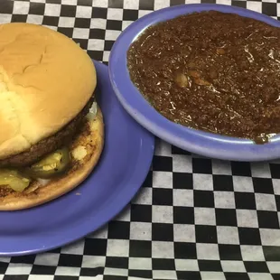 Special: Cheeseburger and bowl of chili.
